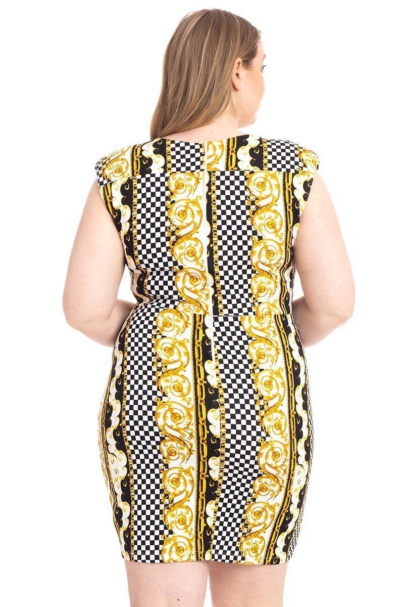 Plus Size Boarder Print V-neck Bodycon Dress