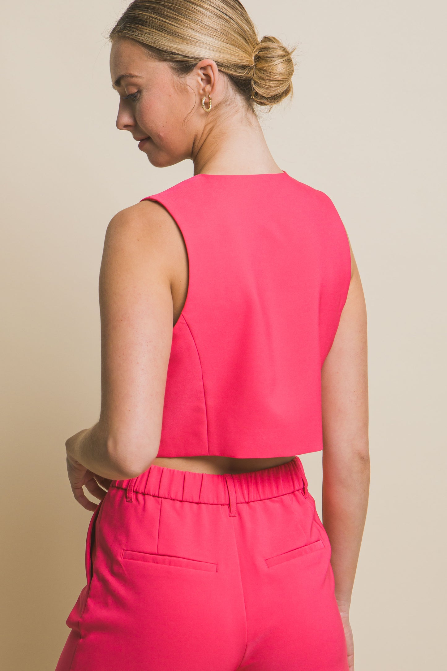 Cropped Blazer Vest With Button- Up