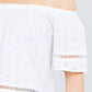 Elbow Sleeve Off The Shoulder Lace Trim Eyelet Detail Woven Top