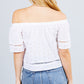 Elbow Sleeve Off The Shoulder Lace Trim Eyelet Detail Woven Top