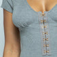 Short Sleeve Hook And Eye Ribbed Knit
