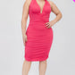Plus Plunging Neck Crisscross Back Ruched Bodycon Mini Dress