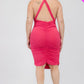 Plus Plunging Neck Crisscross Back Ruched Bodycon Mini Dress
