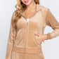 Long Sleeve Velour Hoodie Zip Up Jacket