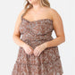 Plus Floral Print Ruched Ruffle Smocked Back Top & High Waist Flare Hem Mini Skirt Set