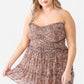 Plus Floral Print Ruched Ruffle Smocked Back Top & High Waist Flare Hem Mini Skirt Set
