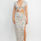 Front Knot Floral Top & Ruched Maxi Skirts Set