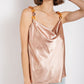 Cowl neck satin camisole with chain strap