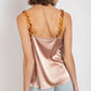 Cowl neck satin camisole with chain strap