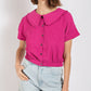 Peter pan collar textured knit button down top