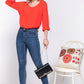 3/4 Roll Up Slv Pleated Blouse