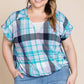 Plus Size Multi Colored Check Printed Casual Collared Short Sleeve Top