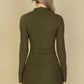 Ribbed Cut Out Front Long Sleeve Bodycon Mini Dress