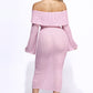 Ruffled Fabric Off Shoulder Midi Dress With Flared Sleeve