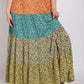 Ditsy floral color block skirt with front slit