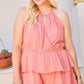 Round Neck Pleats Waist Elastic Ruffle Back Button Romper