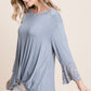 Animal Print Contrast Bell Sleeves Fashion Top With Gathered Front Hem
