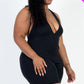 Plus size casual solid halter v neck ribbed bodycon romper