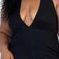 Plus size casual solid halter v neck ribbed bodycon romper