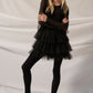 Solid mesh round-neck tulle-layered romper