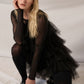 Solid mesh round-neck tulle-layered romper