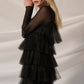Solid mesh round-neck tulle-layered romper