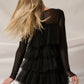 Solid mesh round-neck tulle-layered romper