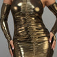 Metallic Ruched Dress With Sleeves