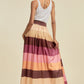 Color Block Maxi Skirt With Pockets
