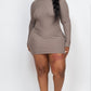 Plus Size Ribbed Long Sleeve Mock Neck Mini Bodycon Dress