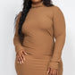 Plus Size Ribbed Long Sleeve Mock Neck Mini Bodycon Dress