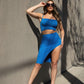 Sexy Solid Color Crisscross Back Cami Crop Top & Split Thigh Midi Skirt Set