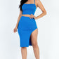 Sexy Solid Color Crisscross Back Cami Crop Top & Split Thigh Midi Skirt Set
