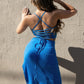 Sexy Solid Color Crisscross Back Cami Crop Top & Split Thigh Midi Skirt Set