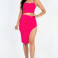 Sexy Solid Color Crisscross Back Cami Crop Top & Split Thigh Midi Skirt Set