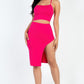 Sexy Solid Color Crisscross Back Cami Crop Top & Split Thigh Midi Skirt Set