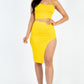 Sexy Solid Color Crisscross Back Cami Crop Top & Split Thigh Midi Skirt Set