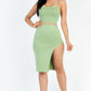 Sexy Solid Color Crisscross Back Cami Crop Top & Split Thigh Midi Skirt Set