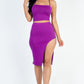 Sexy Solid Color Crisscross Back Cami Crop Top & Split Thigh Midi Skirt Set