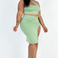 Plus Size Sexy Solid One Shoulder Crop Top & Split Thigh Midi Skirt Set