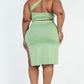 Plus Size Sexy Solid One Shoulder Crop Top & Split Thigh Midi Skirt Set