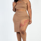 Plus Size Sexy Solid One Shoulder Crop Top & Split Thigh Midi Skirt Set