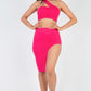 Sexy Solid One Shoulder Crop Top & Split Thigh Midi Skirt Set