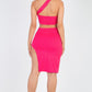 Sexy Solid One Shoulder Crop Top & Split Thigh Midi Skirt Set