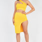 Sexy Solid One Shoulder Crop Top & Split Thigh Midi Skirt Set