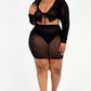 Plus Size Sheer Mesh Tie Front Crop Top & Ruched Side Mini Dress