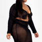 Plus Size Sheer Mesh Tie Front Crop Top & Ruched Side Mini Dress