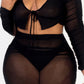 Plus Size Sheer Mesh Tie Front Crop Top & Ruched Side Mini Dress