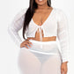 Plus Size Sheer Mesh Tie Front Crop Top & Ruched Side Mini Dress
