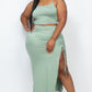 Plus Size Cami Crop Top & Ruched Side Split Hem Midi Skirt Set